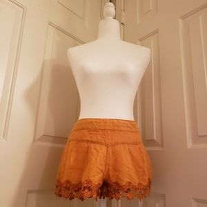 Free People 0 Tumeric Lace-Trim Shorts